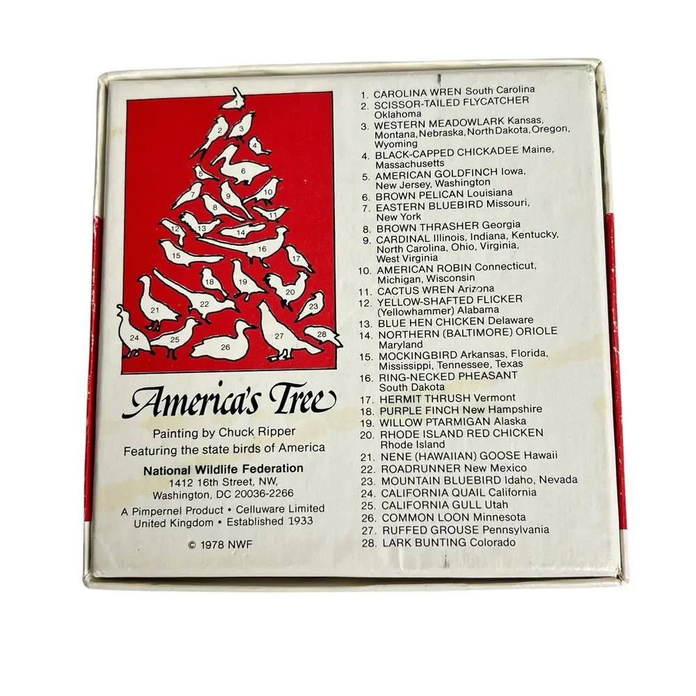 Pimpernel Americas Tree State Birds Coaster Set 6 Christmas 1978 Box Festive Vtg